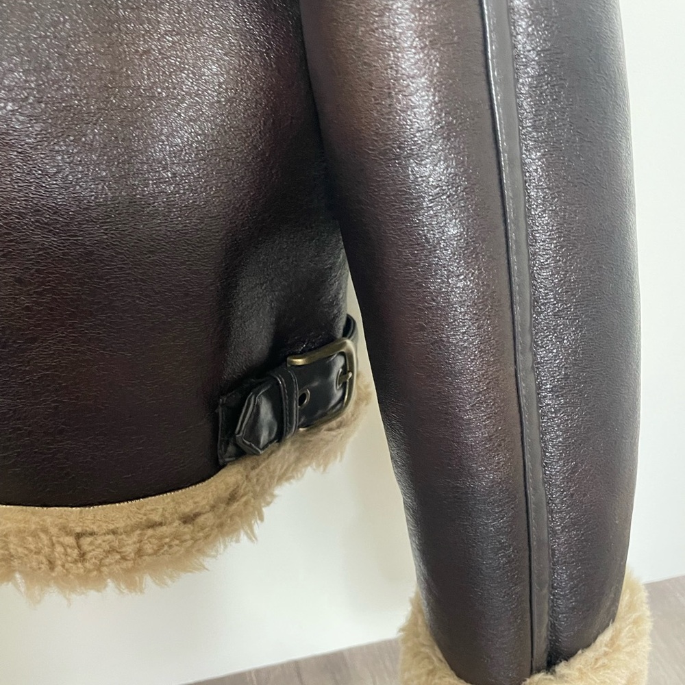 Brown Shearling-Lined Aviator Jacket with Tan Fur… - image 5